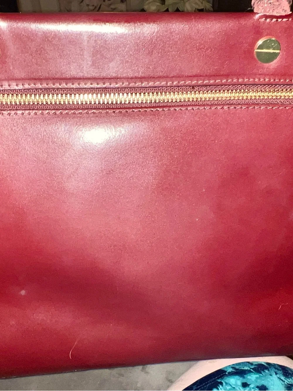 LACUCCI ITALIAN LEATHER Burgundy Suede & Leather Satchel with Gold Hardware